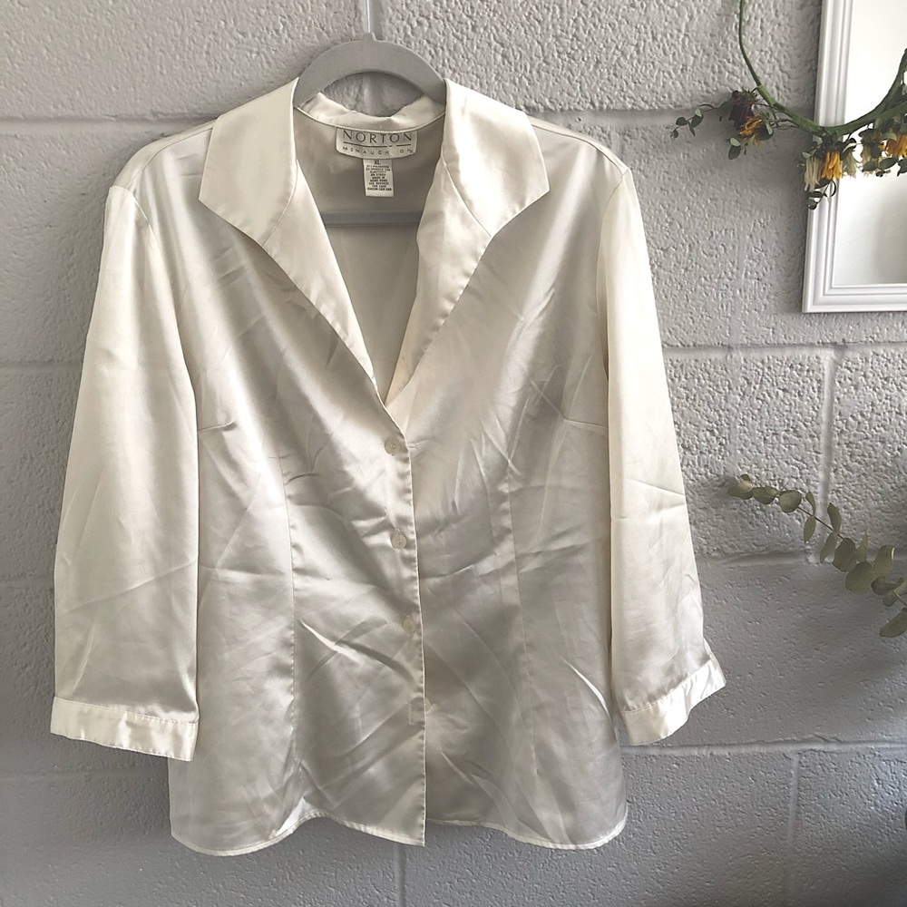 VINTAGE Cream Satin Silky Blouse